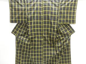 格子織り出し米沢紬着物